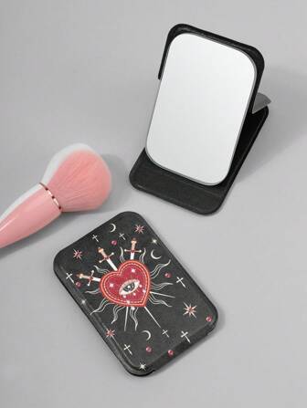 Grunge Punk Gothic Dark Style Foldable Portable Vanity Mirror, Suitable For Travel And Gift-Giving