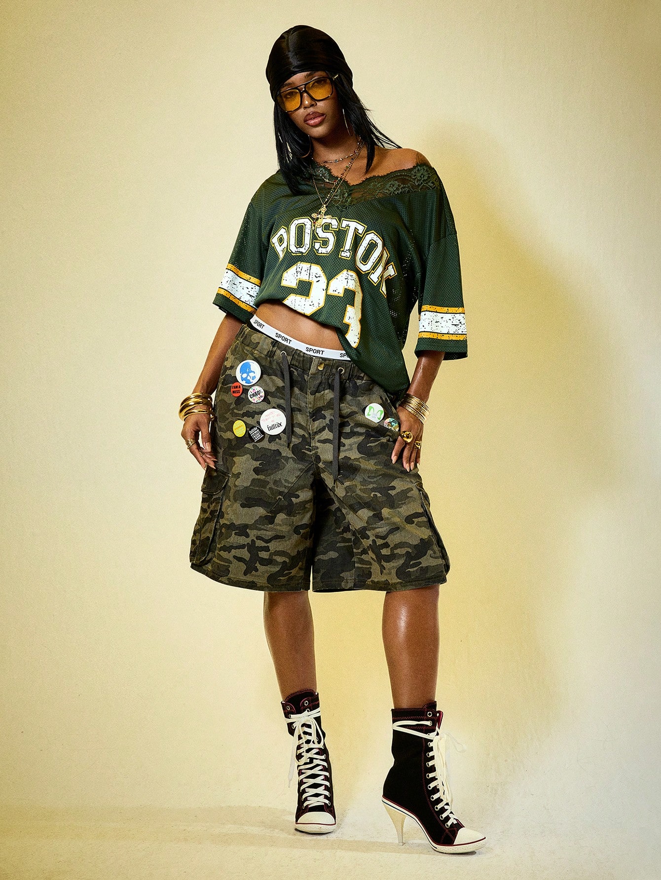 Our Street Life Y2K Streetwear Numeric Print Lace Trim Loose Fit