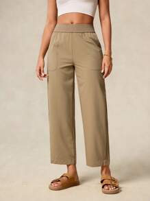 OutZeal 女士运动裤 日常休闲透气弹力直筒针织腰部七分裤设计带口袋 - 卡其色 - 查看 9