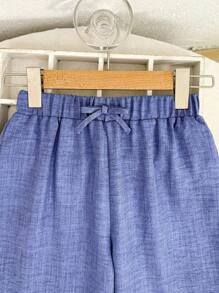 SHEIN Pantalones azules sueltos y texturizados de uso informal para niñas preadolescentes, para la temporada de vuelta al colegio - Azul - Ver 3