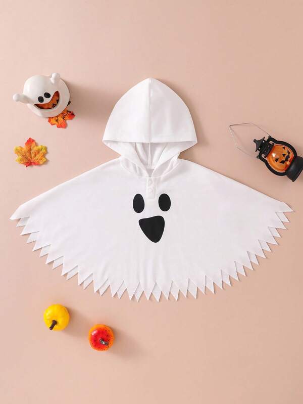 SHEIN Persoplay Kids Disfraz de Halloween para recién nacido, sudadera con capucha con diseño de fantasma lindo y bajo asimétrico