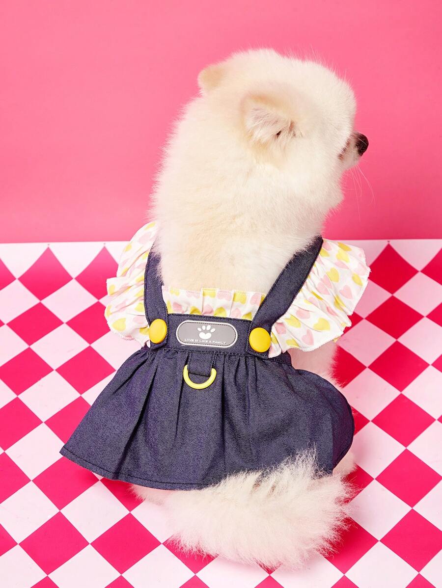 PETSIN Navy Blue Cute Ladylike Heart Print & Paw Print Pattern Lightweight Breathable Summer Pet Dog Dress, Retractable Lead, Popular In Europe And US - Navy Blue - View 1