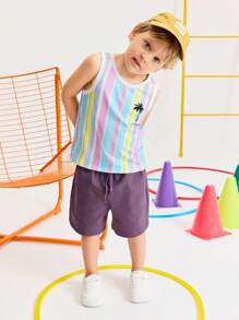 SHEIN Young Boy Casual Minimal Comfortable Round Neck Sleeveless Striped Pattern Top