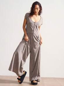 Bohemela Mono bohemio estilo Renacimiento de algodón lavado de punto con cuello cuadrado y manga corta para mujer, verano - Gris - Ver 4