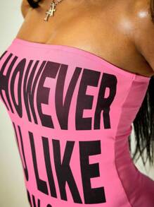 ROMWE Street Life Sexy California Babe Magenta Letter Print Mini Dress For Women