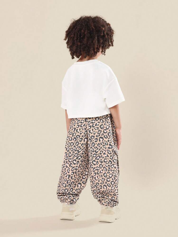 Animal Print Cropped T-Shirt And Cargo Pants Coords