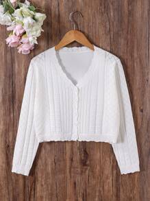 SHEIN كارديجان أبيض مثقوب خفيف الوزن مناسب للفتيات المراهقات، مناسب لمشاهد العطلات والمنزل، مناسب للأطفال للعب والارتداء في العودة للمدرسة - أبيض - مشاهدة 12