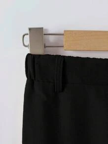 SHEIN Tween Boys Plain Color One-Button Front Casual/Commute Long Pants Fall Winter - Black - View 7