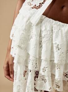 MISSGUIDED Conjunto coordinado de alta gama con encaje, atuendo a juego asimétrico con volantes largos para recepción de boda, luna de miel, verano y resort