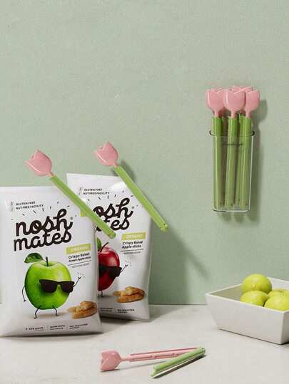 5pcs + Storage Box Tulip Shaped Food Bag Clips, Snack Bag Sealing Clips For Moisture Protection And Freshness Sealing Best Gifts Birthday Graduation