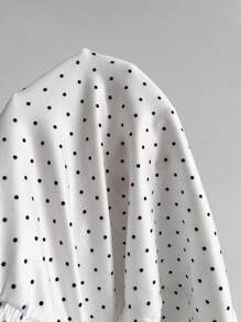 SHEIN Unity 女式复古圆点印花 V 领蕾丝装饰 T 恤，夏季 - 白色 - 查看 8