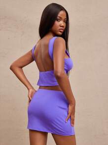 SHEIN Unity Top Night Out Sleeveless High Neck Plunge Back Fitted Bodycon Summer Club Tee Western Concert Music Festival Vacation Spring Break Brunch Easter Thanksgiving Christmas NYE New Years Eve Outfits For Women - Purple - View 2