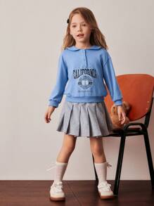 PrepCrw Conjunto de sudadera con cuello de marina y minifalda plisada estilo colegial para niñas jóvenes - Multicolor - Ver 5