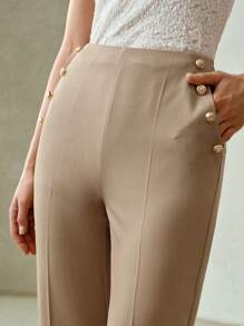 MOTF PREMIUM QUẦN LÒE ĐA NĂNG TRANG TRÍ NÚT KIM LOẠI - Màu Khaki - Xem 2