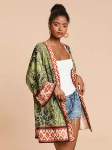 Travachic 女士棕榈树印花长袖和服罩衫，适合度假、下午茶、婚礼季、海滩游轮假期、城市自驾游、波西米亚风假期、音乐节、沙滩装、复活节、女士海滩装、优雅、度假、音乐会、热带假期、假日、波西米亚风、休闲、度假、暑假、度假、优雅、外出、派对 - 彩色 - 查看 4