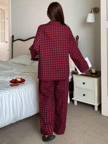 DAZY Plaid Bunny Print Long Sleeve Top & Pants Pajama Set Fall Winter Clothes - Blue - View 2