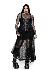 Whyspr Váy midi thêu ren phong cách cung điện Gothic Victorian thời trung cổ Punk tối màu cho nữ - màu đen - Xem 3