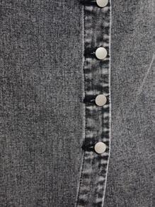 COSMINA 女士优雅开衩牛仔迷你裙，春夏 - 灰色 - 查看 7