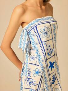 CAJUNI 女士休闲度假热带植物印花抹胸连衣裙 - 彩色 - 查看 7