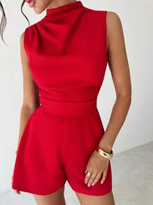 Firerie 女士优雅荷叶边 A 字迷你连体裤，休闲日常穿着，婚礼、派对、音乐节、节日，红色 - 酒紅色 - 查看 8