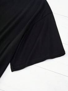 INAWLY 女士休闲宽松落肩 T 恤，带有热带植物和字母印花，适合夏季和假日 - 黑色 - 查看 4