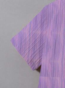 SHEIN Bộ đồ thường ngày 2 món áo sơ mi tay ngắn một hàng khuy đơn màu trơn cho bé trai - Màu tím - Xem 5