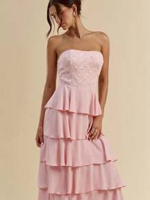 SHEIN BAE Váy nhiều lớp không tay cho nữ, màu trơn cho váy dự tiệc mùa hè cho nữ/Váy mùa hè cho nữ//Váy thanh lịch cho tiệc/Váy dạ hội/Váy sinh nhật cho nữ/Váy phù dâu - Hồng - Xem 7