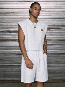 AXEPEAK Set di canottiera e pantaloncini corti da uomo con cinturini larghi decorati - Bianco - Visualizzare 4