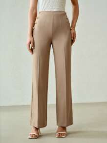 MOTF PREMIUM QUẦN LÒE ĐA NĂNG TRANG TRÍ NÚT KIM LOẠI - Màu Khaki - Xem 3