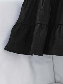 SHEIN Babygirl Cute Solid Texture Ruffle Trim Short Sleeve Summer Dress - Black - View 6