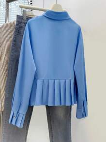 Nueva blusa de mujer con cuello con volantes, estilo francés, de manga larga y plisada
