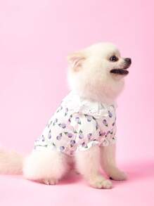 PETSIN Light Gray-Purple Cute Tulip Print Hollow Out Ruffle Design Breathable Lightweight Casual Shirt, Suitable For Outings & Pet Leash, Spring/Summer - Dusty Purple - View 5