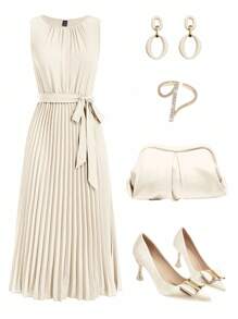 Ellevyn Rochie de damă fără mâneci, culoare uni, cu tiv plisat