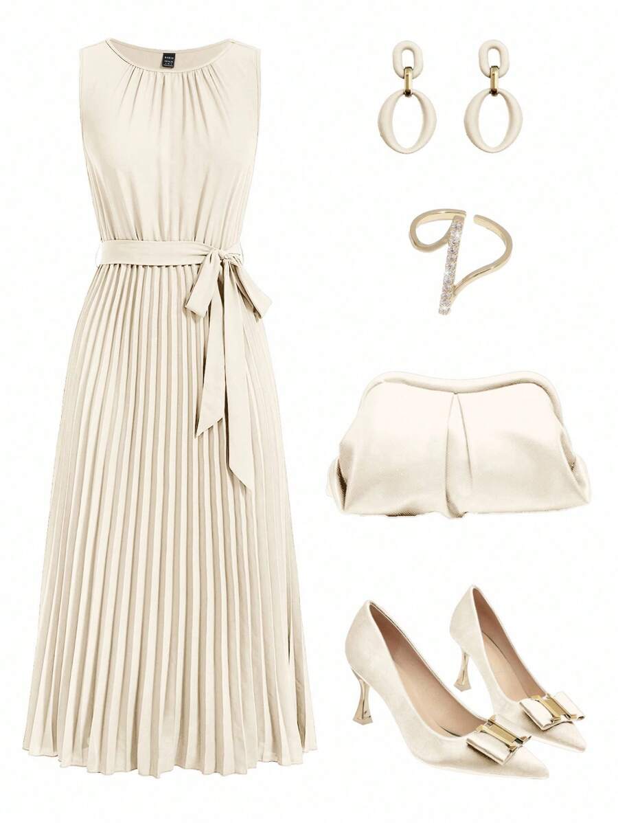 Ellevyn Rochie de damă fără mâneci, culoare uni, cu tiv plisat