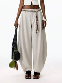 LYSMO 2025 Summer New Loose Double-Pleated Egg-Shaped No-Waist Three-Quarter Pants For For Retro Style, Edgy Minimalist, Y2K Chic, Avant-Garde Urban Streetwear, And Vacation Outfits