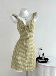 Elamini Women's Vintage Classic Plaid Cap Sleeve Dress - Green - View 6