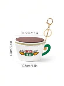 FRIENDS X SHEIN 1 pieza de monedero con forma de taza de café de PU, que puede almacenar artículos pequeños de uso diario, cambio, lápiz labial, etc., se puede colgar en la bolsa, adecuado para ir y venir, estudiar, viajar, apto para hombres, mujeres, adolescentes, estudiantes, amistad