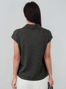 Dazy-Less Women's Loose Business Casual Patchwork Short Sleeve T-Shirt, Spring/Summer - Black - View 3