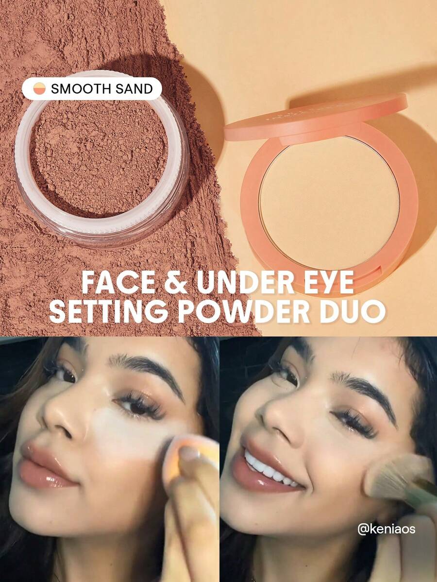 SHEGLAM Insta-Ready Face & Under Eye Setting Powder Duo-Smooth Sand 2 In 1 Brightening Loose Setting Powder Matte Pore-Less Waterproof Powder Brand Beauty Makeup Face Paint Cosmetic For Women Girls Perfect For Winter Spring Ideal For Y2K Fancy Fashion Suitable For Birthday Gift Party Ready Best Color - Smooth Sand - View 1