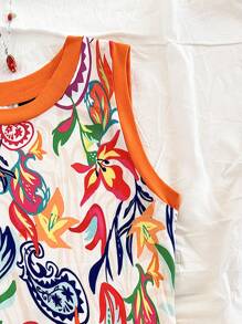 Soleia Váy ngắn không tay in họa tiết Paisley khối màu cam cỡ lớn dành cho kỳ nghỉ hè dành cho nữ có viền rút cho lễ hội âm nhạc, lễ Phục sinh, lễ hội hóa trang, bãi biển, du ngoạn, trà chiều - Nhiều màu - Xem 4