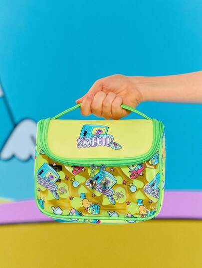 Adventure Time X ROMWE Bolso cosmético transparente de gran capacidad y portátil con diseño de dibujos animados