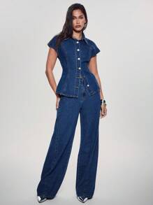 Denimoi Mid Rise Relaxed Fit Paneled Wide Leg Denim Jeans, Paneled Jeans, Wide Leg Jeans, Denim On Denim, Summer Jeans, Cute Summer Outfits