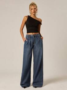 SHEIN Forever 21 Quần Jeans Nữ Mùa Hè Mới Rộng Rãi Thường Ngày Màu Xanh Nhạt Đã Giặt / Cổ Điển / Vừa Vặn / Đi Chơi Thường Ngày / Thời Trang / Về Nhà / Thiết Kế Xếp Ly - Rửa trung bình - Xem 7
