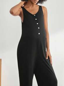 Moonlight&Mama Mono sin mangas de unicolor informal para uso doméstico de verano para mujeres embarazadas - Negro - Ver 5