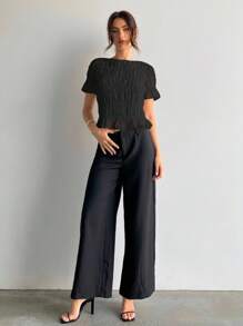 Aloruh 女士优雅雪纺蕾丝拼布杏色衬衫