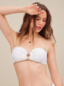 WESTFADE 西部双色 O 形环可拆卸领结肩带比基尼上衣夏季波西米亚牛仔风休闲可爱海滩优雅度假泳池日