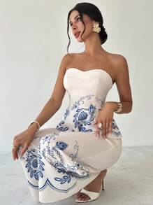 Firerie 女士优雅花卉印花短款上衣和高腰阔腿裤两件套，夏季休闲度假装 - 彩色 - 查看 5