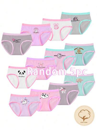 5pcs/Set Girls' Cute Panda & Unicorn Printed Colorful Panties, Toddlers & Little Young Girl Fall Winter