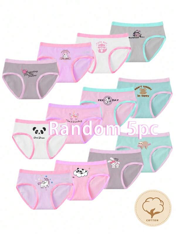 Conjunto de 5 calcinhas coloridas estampadas de panda e unicórnio para meninas, bebês e meninas pequenas