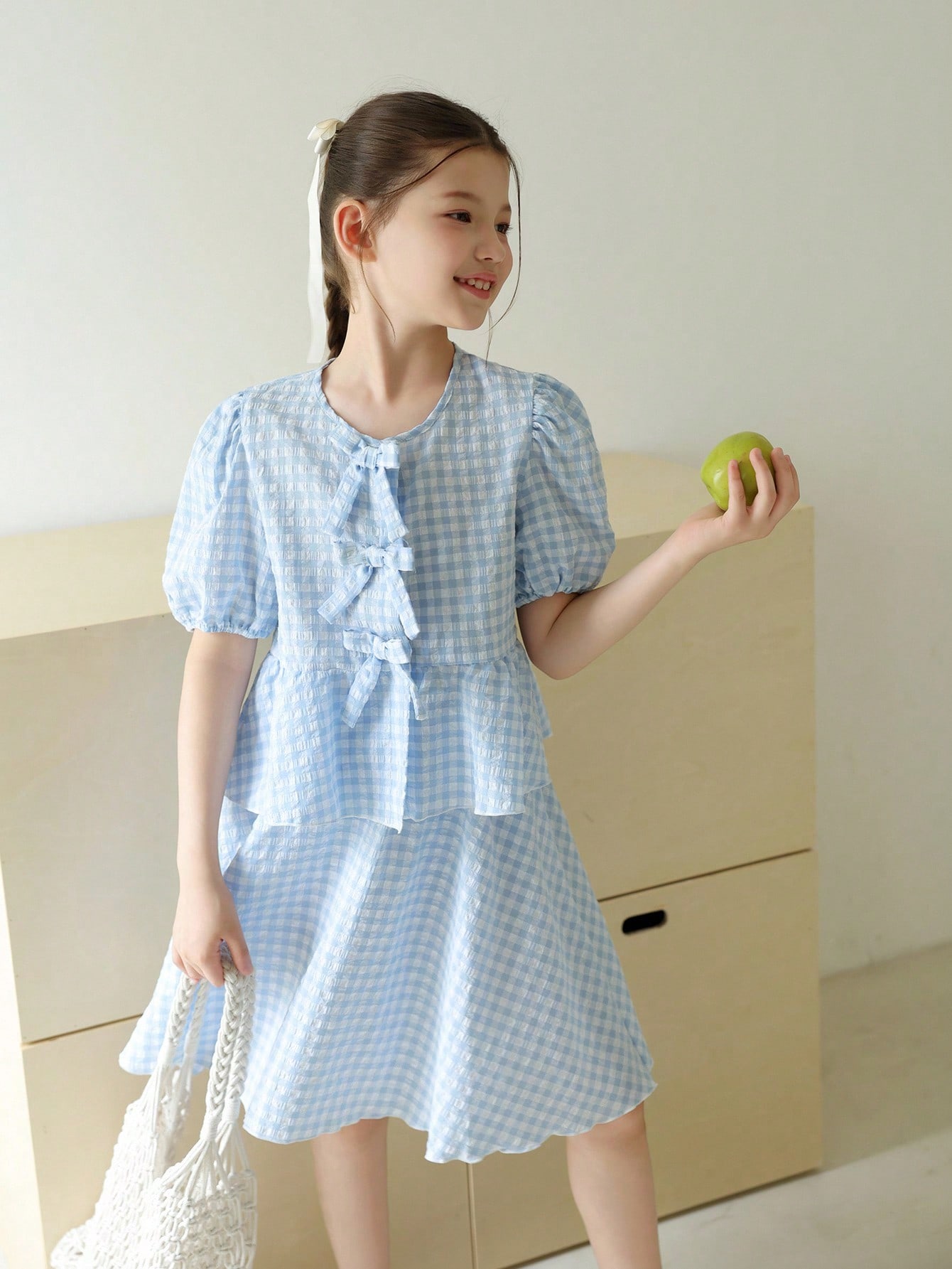SHEIN مجموعة 2 قطعة ملابس علوية أكمام منفوشة مربعا...